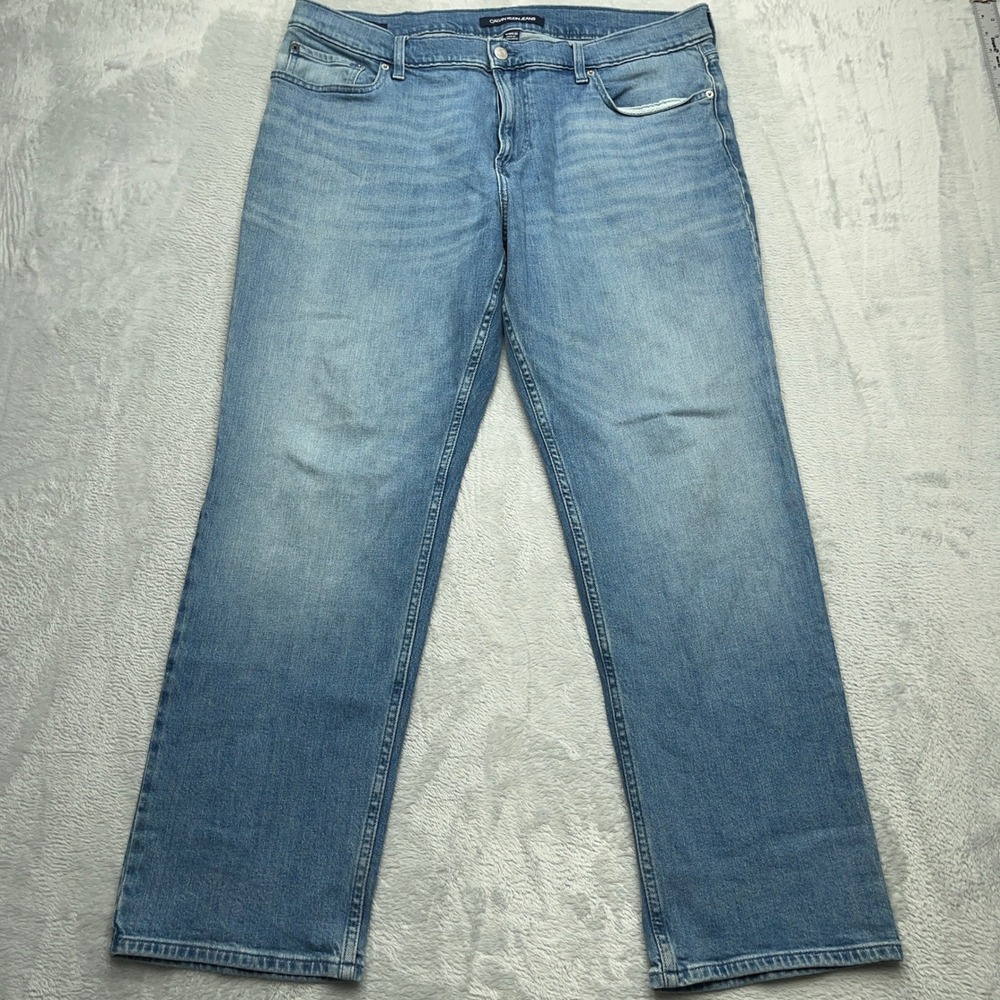 Calvin Klein Jeans Mens 38x30 Blue Denim Cotton Straight Leg Stretch Medium Wash
